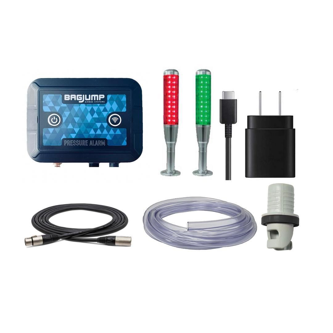 BAGJUMP Pressure Alarm complete kit with signal lights, cables, power adapter and pressure sensor
