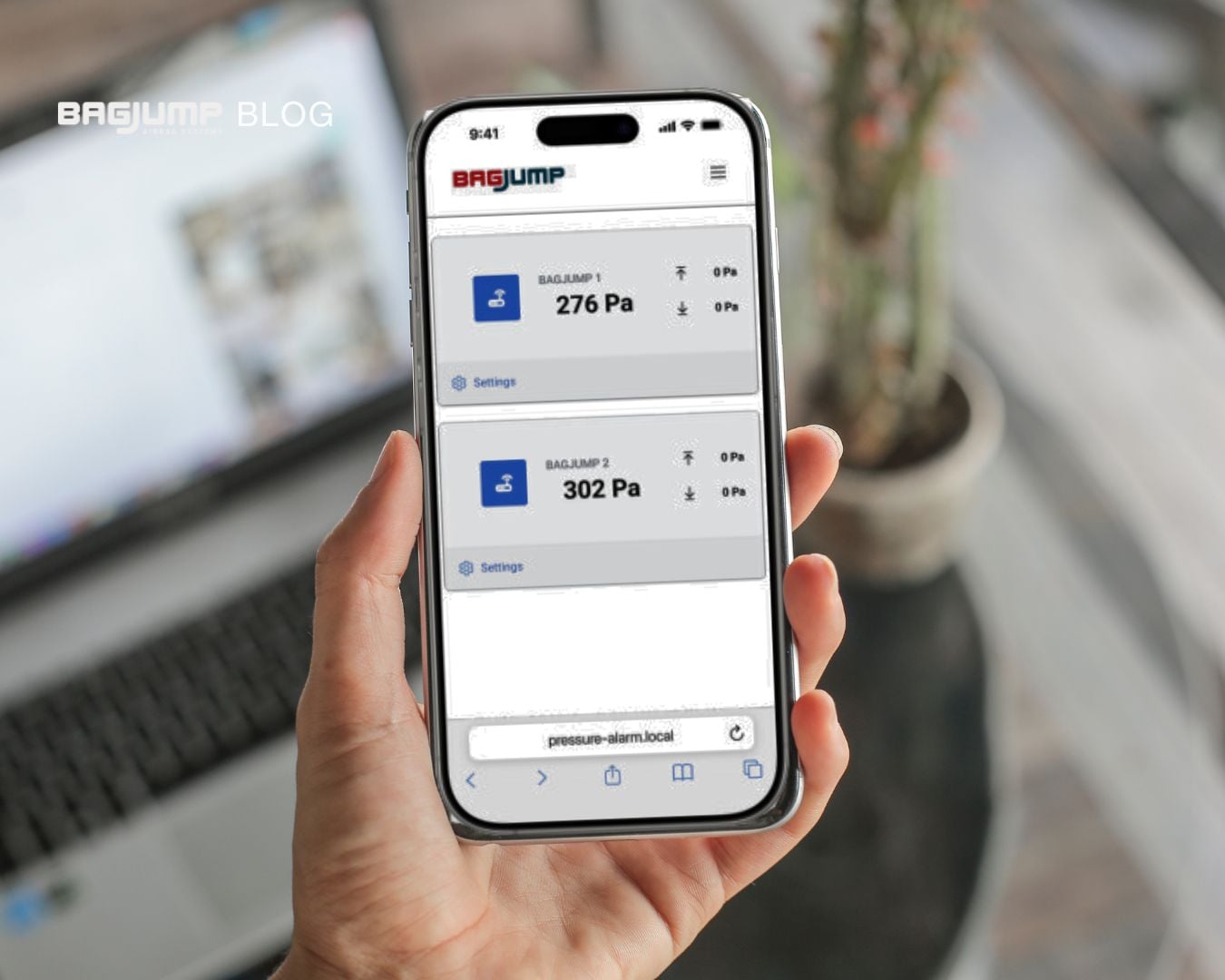 BAGJUMP Pressure Alarm web dashboard on smartphone